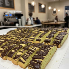 Load image into Gallery viewer, Dark Chocolate drizzed pistachio biscotti