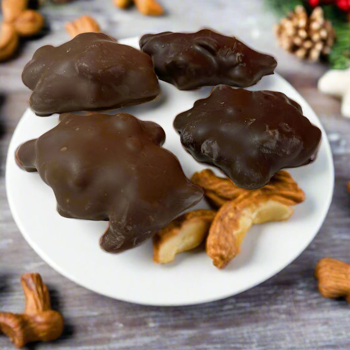 Cashew Caramel Patties in milk and dark chocolate
