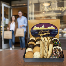 Load image into Gallery viewer, Almond and Coconut Macaroons, Biscotti and Chocolate Pretzel gift box
