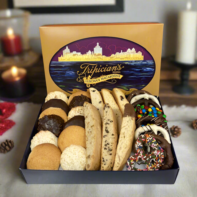 Almond and Coconut Macaroons, Biscotti and Chocolate Pretzel gift box