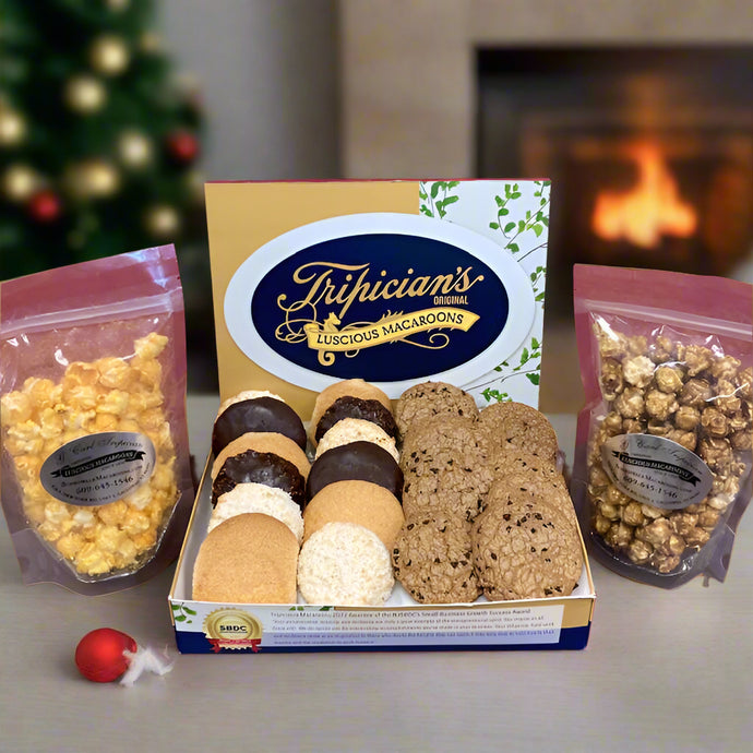 Almond and Coconut Macaroons, Chocolate Chip Cookies, Cheddar Popcorna nd Caramel Popcorn