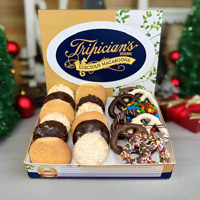 Macaroons and Chocolate Covered Pretzel Gift Box