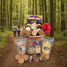 Load image into Gallery viewer, A gift basket of cookies, popcorn, chocolates and macaroons and brownies
