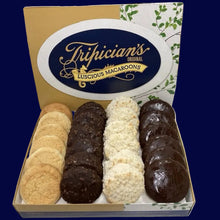 Load image into Gallery viewer, An open display box of two dozen sampler variety of macaroons Tripician's brand


